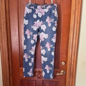 HUE Floral Leggings - Blue and Pink